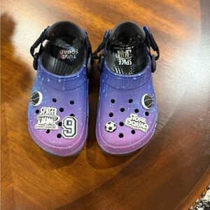 CROCS Purple and Black Sandals with Perforated Design